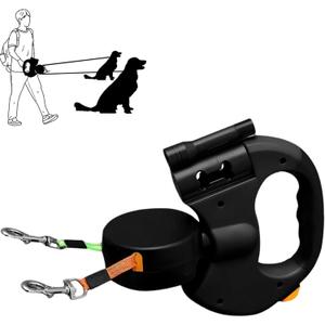 Illuminated Double Retractable Leash for Two Dogs, 360 Anti-Tangle Swivel Strap and 3M Retractable Strap with Comfortable Ergonomic Handle for Small and Medium-Sized Pets on The go (Black)