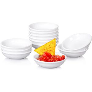 DELLING Dipping Bowls Sets of 12 1.2 Oz Porcelain Dip Soy Sauce Dishes & Bowl Small Cups for Sushi Tomato Sauce, Soy, BBQ -Chip and Dip Serving Bowl Set,White