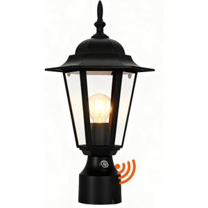 15" Dusk to Dawn Outdoor Post Light, Modern Black Outdoor Lamp Post Light Fixture, Lamp Posts Exterior Lighting Pole Lantern for Outside Porch Garage Street, Waterproof Aluminum & Glass, 1 Pack, E26