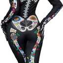 Skeleton Costume Women Womens Halloween Costumes Adult Skeleton Body Suits Women for Halloween Cosplay Role Play (Black, M)