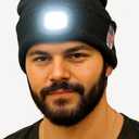 LED Beanie Hat with Rechargeable Headlight & Rear Red Light, 3 Modes, USB Charging, Warm Winter Cap with USA Logo (Black)