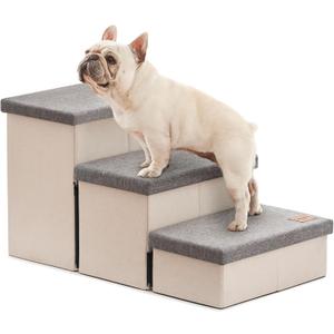 Love's Cabin Dog Stairs for High Bed 18" H, Foldable Pet Stairs for Dogs, Puppy with Storage for Bed or Couch, Cat Dog Steps Ramp with Zip up to 200 lbs, Light Grey, 3 Steps (29.5"Dx17"Wx17.7"H)