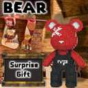 Red Teddy Blocks Bear Micro Building Blocks Set(4500Pieces) Christmas Graffiti Bear Building Blocks Creative Gift, Home Office Decor for Kids Adults 8+