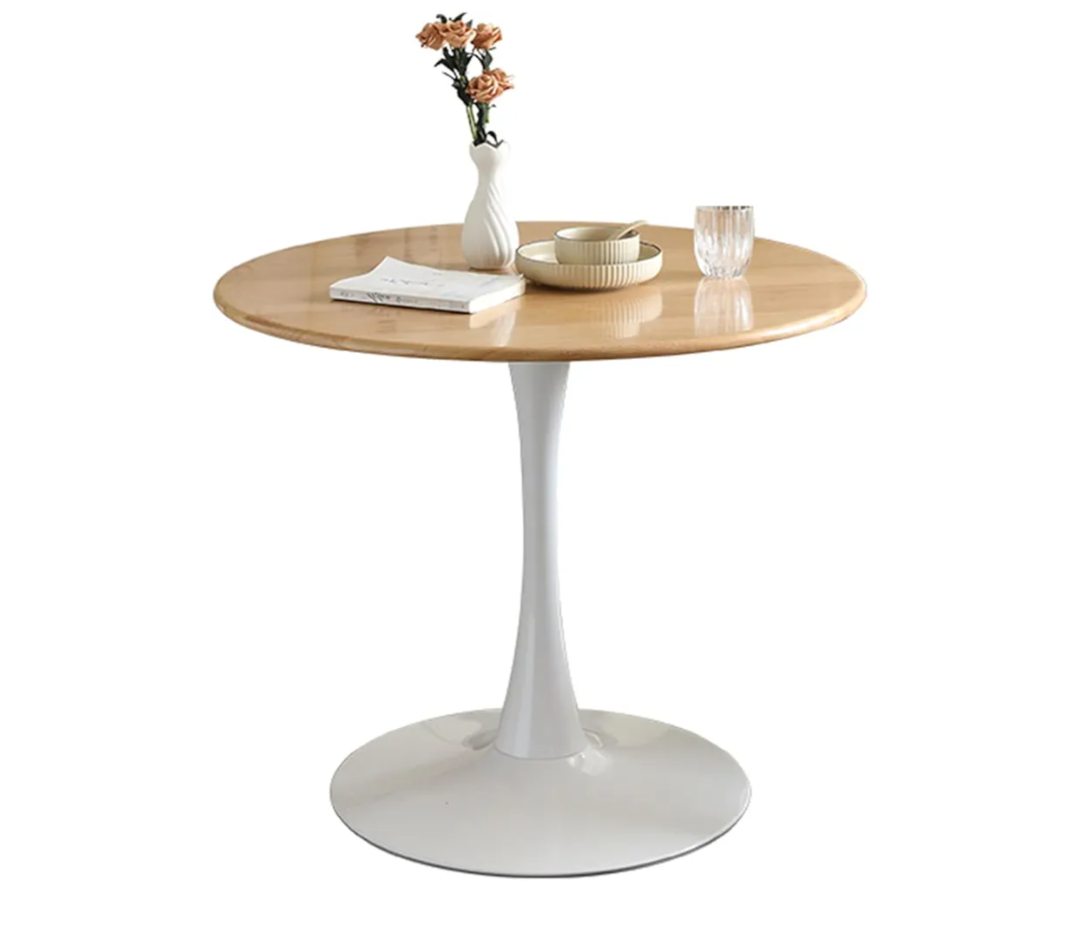23.62" Mid-Century Round Dining Table, Small Dining Table, Side Table for 2 People, Small Round Dining Room Table with Sturdy Trumpet Base, Circle Kitchen Table for Dining Room, Kitchen, Living Room