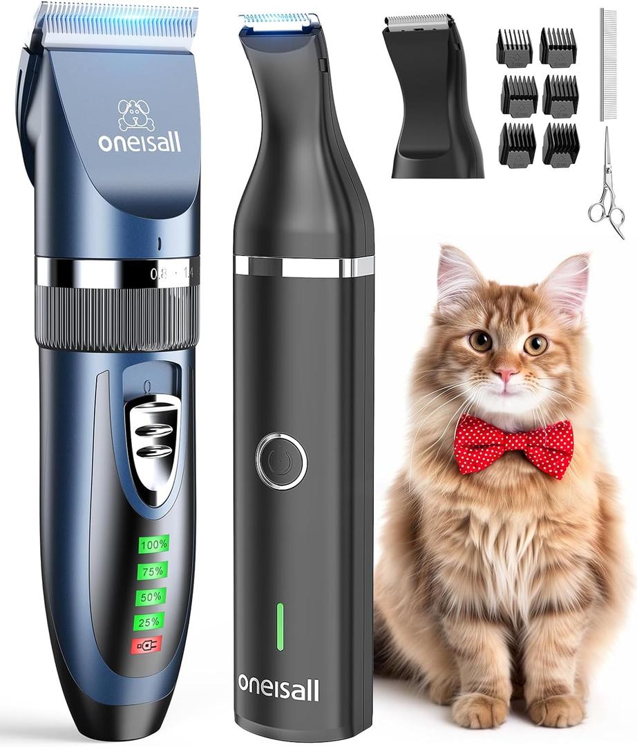 Oneisall Cat Clippers and Paw Trimmer 3 in 1 Cat Grooming Kit,Cat Clippers for Matted Hair,Cordless Kitty Shaver for Matted Long Hair,2 Speed Pet Clippers