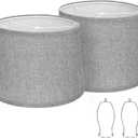 Drum Lampshades Set of 2, 12.6" x 11.6" Diameter, 9.8" High, Easy Assembly, Spider Fitter, Gray Fabric