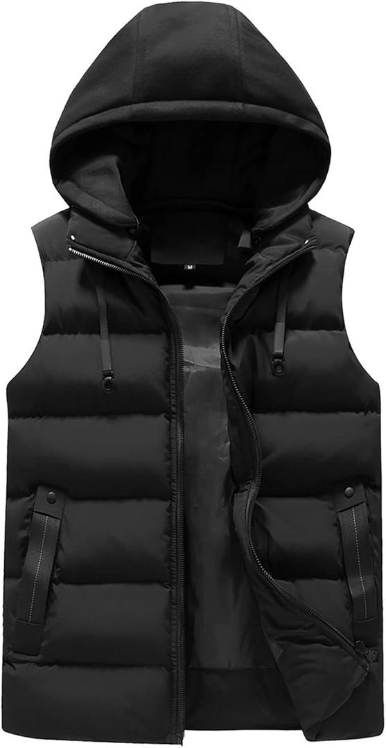 Men's Vest Jacket Light Winter Jacket Warm Outdoor Sleeveless Lightweight Water Resistant Vests With Hood XL