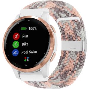 Abanen Braided Elastic Loop Watch Bands for Garmin Venu 2S / Venu 3S/ Vivoactive 4S / Vivomove 3S, 18mm Elastic Soft Stretchy Nylon Quick Dry Women Wristband Strap for Forerunner 255s/265S