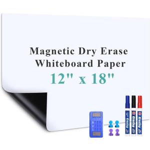 Magnetic Dry Erase Whiteboard Paper, 12" x 18" Self Adhesive Whiteboard for Wall, Easy to Write and Clean Dry Erase Board for Kids, Office, Home, with Marker, Magnetic Eraser and Magnets
