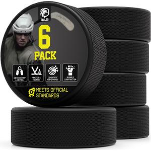 EAGLES Ice Hockey Pucks 1, 2, 3, 6 or 50 Pack | High Grade Pucks Official Regulation Weight & Size for Practice & Classic Training - 6 oz Diameter 3" Thickness 1" Black Hockey Puck Roller Hockey
