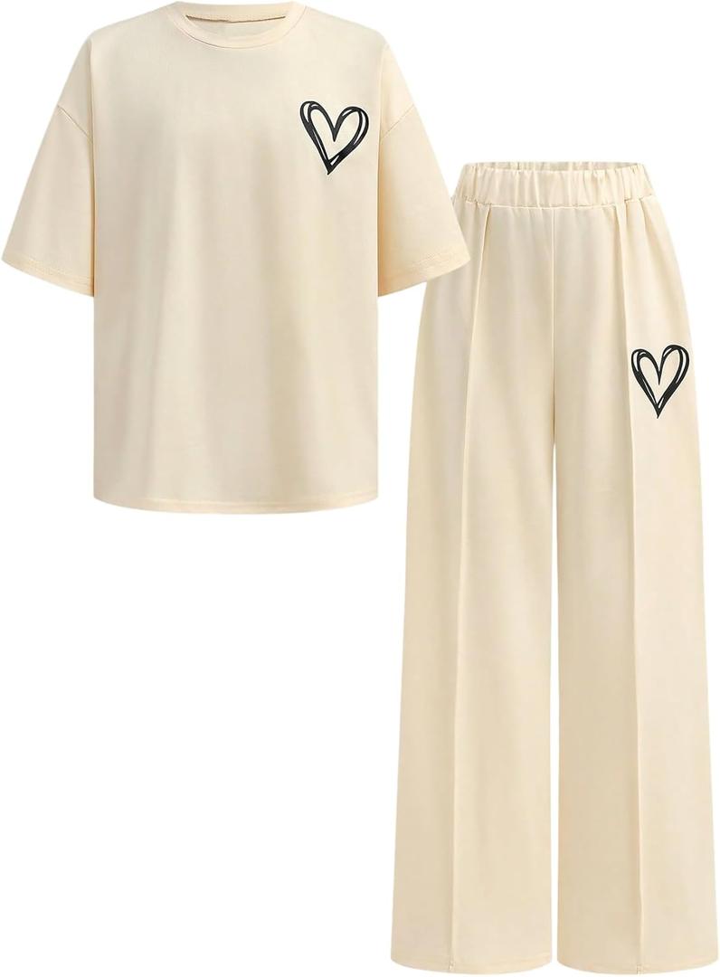 SOLY HUX Girl's Sweatsuit Short Sleeve T Shirts and Sweatpants Streetwear Summer Clothes 2 Piece