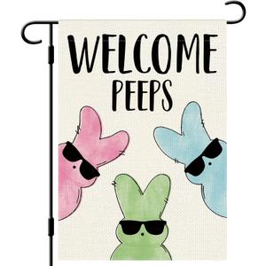 DLZDN Easter Bunny Garden Flag Welcome Peeps Garden Flag 1218 Inch Double Sided Vertical Burlap Farmhouse Yard Flag Holiday Outdoor Decor