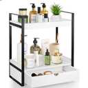 2-Tier Wooden Counter Shelf with Drawer, Vanity Tray for Organization and Decor, Countertop Organizer for Bathroom and Kitchen