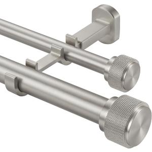 1-1/8 inch Double Curtain Rod - Premium Nonadjustable 36in/3ft Drapery Rods - Heavy Duty Dual Curtain Rods for Windows - Solid Aluminum Finials & Adjustable Concealed Mounting Bracket - Brushed Nickel