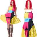 Sally Costume Women Adult Sally Dress Suspender with Wig Halloween Christmas Nnight Cosplay Outfit (Medium, Red)