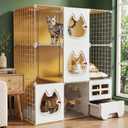 3 Tier Indoor Cat Cage with Litter Box, Cat Enclosure Clear Window