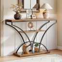 47.2" Console Table for Entryway, 3-Tier Narrow Sofa Table with Curved Frame, Industrial Rustic Wood Accent Table with Storage Shelves for Hallway, Living Room, Foyer (Brown, 47.2")