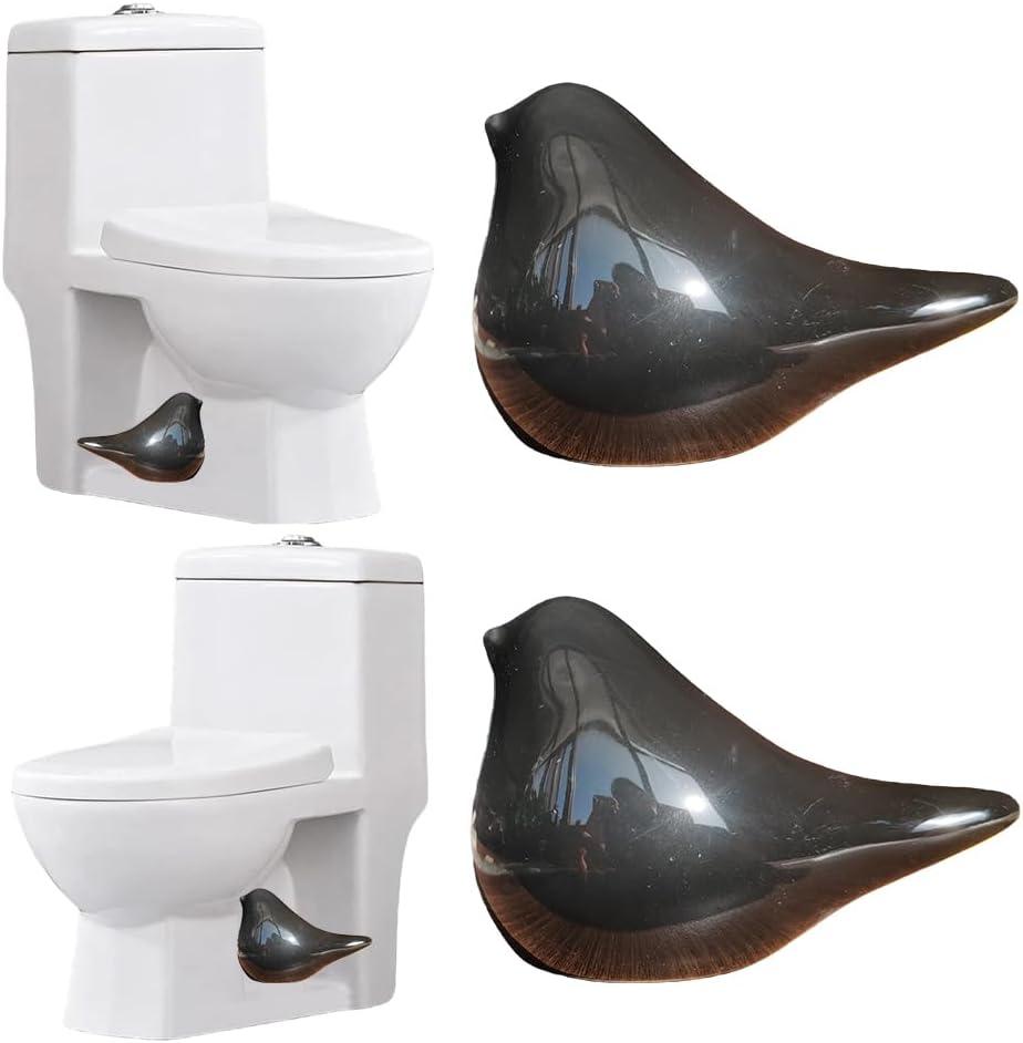 2 Pack Bird Toilet Bolt Covers Decorative, Ceramic Toilet Bolt Caps Decorative, Toilet Caps for Bottom of Toilet, Cute Bird Bathroom Decor, Easy Installation Bathroom Replacement Parts (Black)