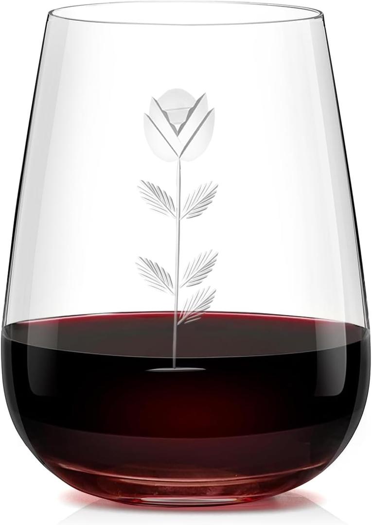 Artisanal Hand-Cut Crystal Wine Glasses 16 Oz - Monogram Stemless Wine Glasses with Engraved Initials(Letter I), Lead-Free Glassware Gift for Wine Lovers