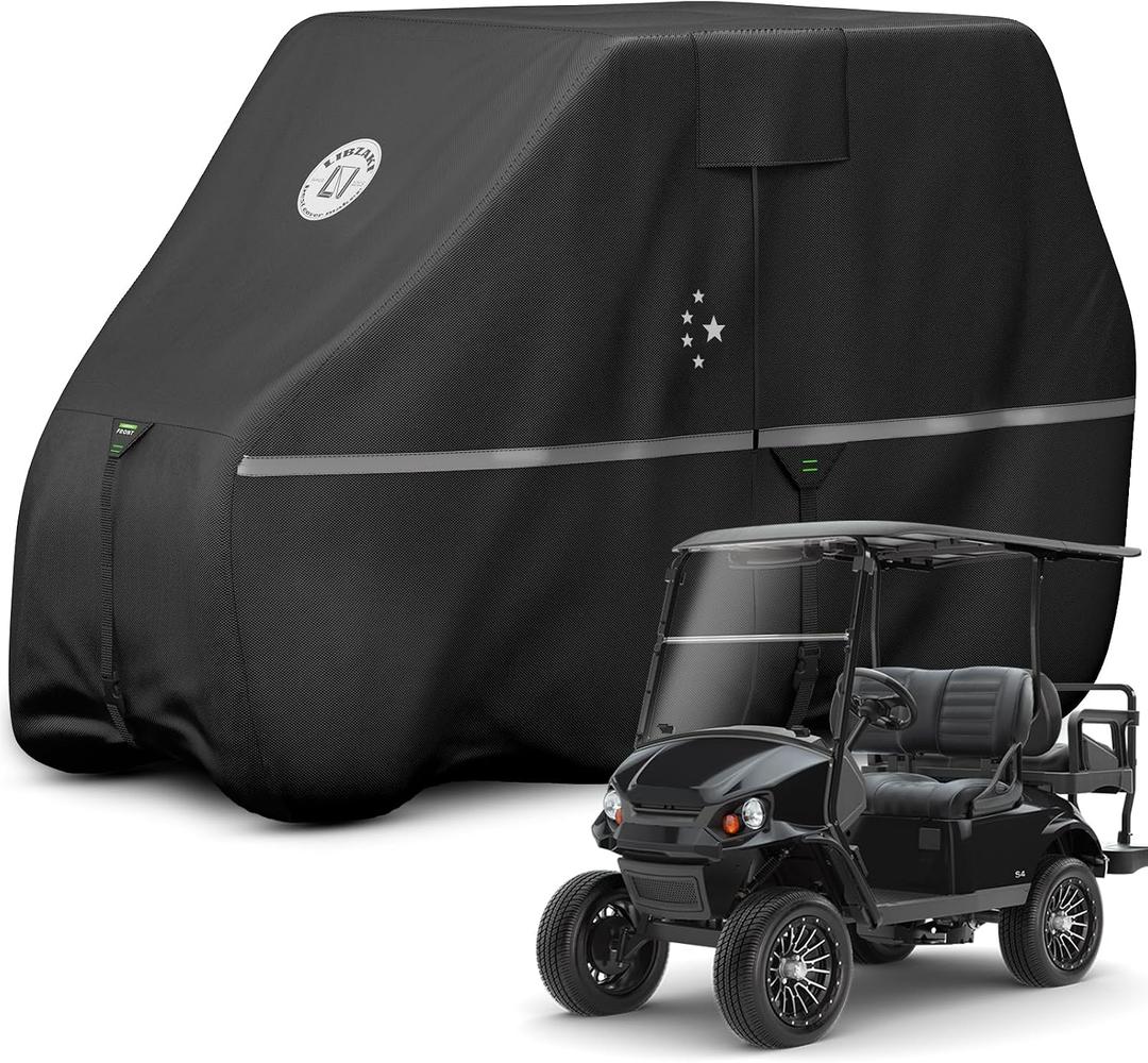 4 Passenger Golf Cart Cover Fits EZGO, Club Car, Yamaha, 420D Waterproof Windproof Sunproof Outdoor All-Weather Full Cover -Black
