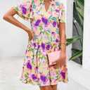 BTFBM Women Spring Dresses 2026 Short Sleeve V Neck Tiered Ruffle Boho Swing Dress A-Line Floral Mini Dresses (XL)