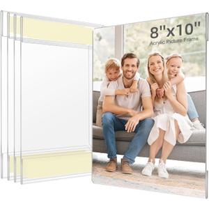 8x10 Acrylic Picture Frame, Clear Frameless Photo Frame for Wall Mount, No Drilling Picture Frames with Tape, Pack of 5 Floating Hanging Picture Frames for Home, School, Office