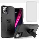 Phone Case for REVVL 6 Pro 5G / T Phone Pro 5G TMAF035G Case with Tempered Glass Screen Protector, Magnetic Bulit in Kickstand Dual Layer Shockproof Cover for TMobile REVVL 6 Pro 5G Black