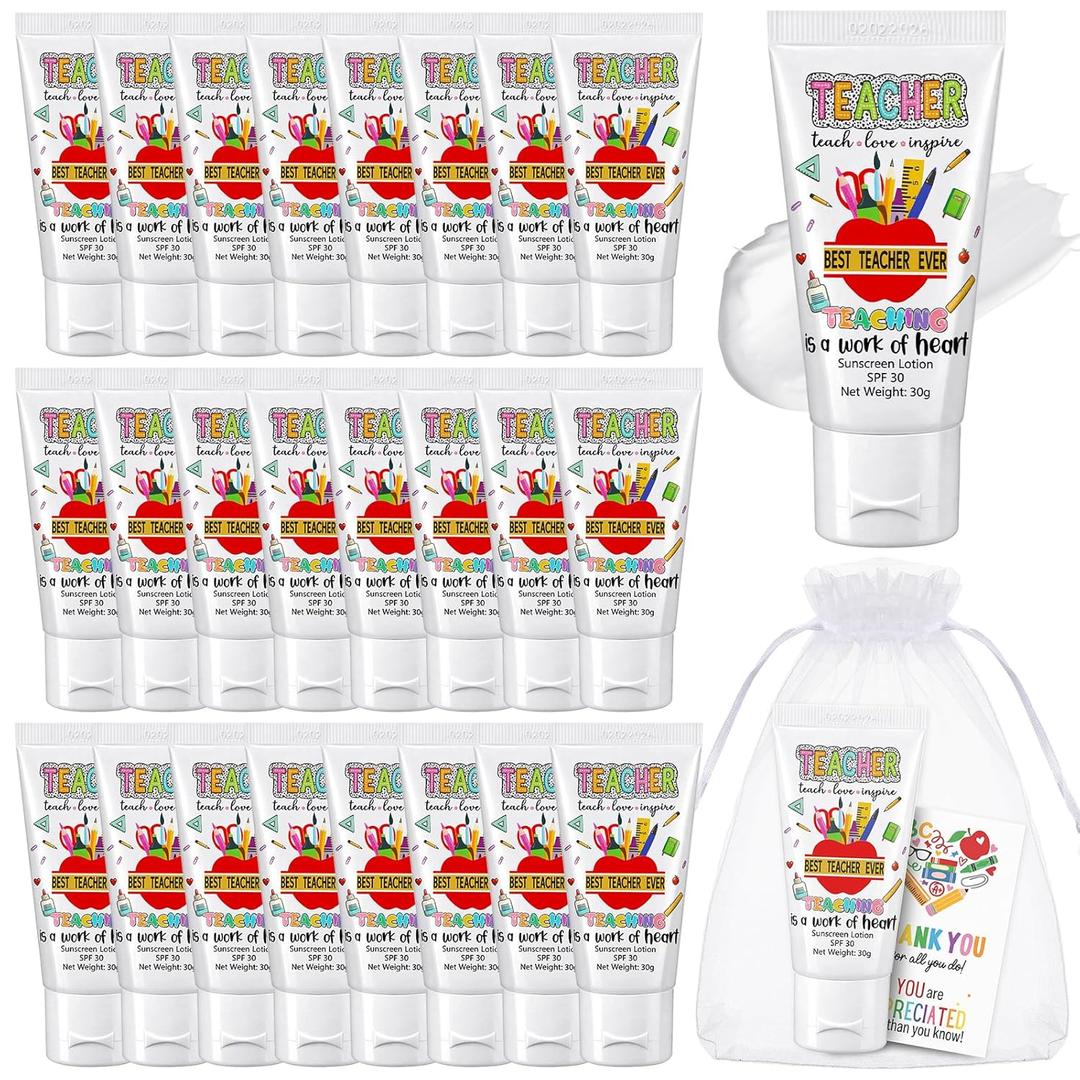 Leelosp 24 Sets Teacher Appreciation Gifts Bulk SPF 30 Mini Sunscreen Lotion with Thank You Card for Teachers Employee Staff Coworkers End of Year Gift Travel Size Summer Party Favors