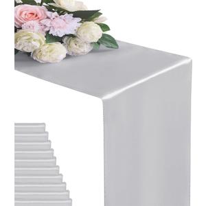 6Pack Table Runner 12 x 108 Inches Satin Silk Table Runner for Wedding, Birthday Party, Banquets, Graduations Decoration, fit Rectange and Round Table-Silver