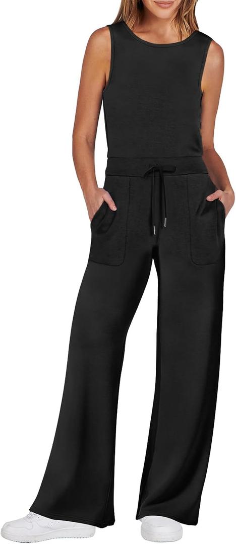ANRABESS Womens Jumpsuits 2025 Summer Casual Dressy Romper Sleeveless Wide Leg Long Pants One Piece Outfits Vacation Clothes (Medium, Black)