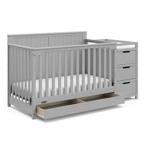 Graco Hadley 5-in-1 Convertible Crib & Changer (Pebble Gray)  GREENGUARD Gold Certified, Fits Standard Crib Mattress, Converts to Toddler Bed and Full Bed, 4 Adjustable Mattress Heights