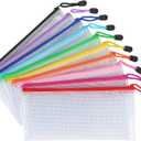 Tamaki 10 Pack Mesh Zipper Pouch Document Waterproof Zip File Bags Plastic Pencil Pouches A6 Size for Classroom Organization School Office Supplies