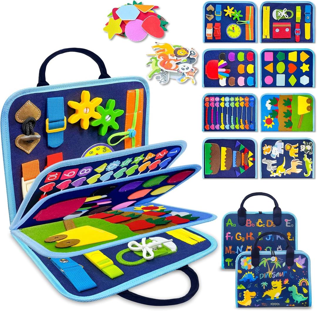 Exorany Busy Board Montessori Toys for Toddler Boy Birthday Gifts, Busy Book Sensory Learning Toys for Toddlers, Toddler Boy Airplane Car Travel Toy Educational Activities