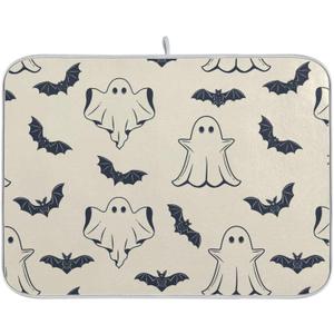 Halloween Spooky Ghost Bats Dish Drying Mat 18 x 24 in for Kitchen Counter Microfiber Dry Dishes Mats Drainer Mat Dish Drying Pad for Countertops (Multi 03)