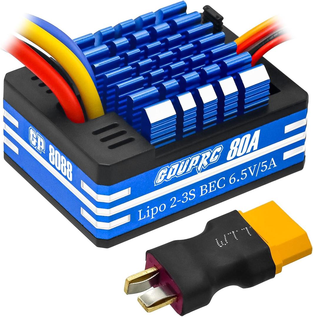 GOUPRC 80A 2S-3S LiPo Metal Brushed ESC Electronic Speed Controller T-plug/XT60 Plugs for 1/10 RC Car RC Boat for Use with 540/550/750 Motors