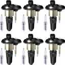MAS Set of 6 Ignition Coils Pack UF303 & OEM Spark Plugs Compatible with Chevy Trailblazer Buick Rainier GMC Envoy Oldsmobile Bravada Replacement for GN10114 52-1743