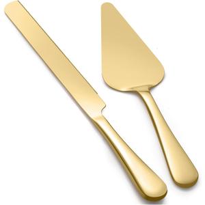 13-Inch Premium Cake Cutting Set for Wedding, Cake Knife and Server Set with Serrated Blade, Ergonomic Handle & Mirror Finish, Ideal for Cake, Pastry, Pizza and Desserts (Gold)