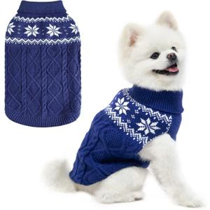 Warm Winter Dog Sweater - Cold Weather Pet Clothes for Small Medium Large Dogs Indoor Outdoor, Soft Classic Knit Puppy Apparel, Blue, XS