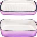 Bruntmor 2-in-1 Square Enamel Cast Iron Dutch Oven Baking Pan with Handles, Purple Baking Pans Set with Cast Iron Skillet, Braising Pan for Casserole Dish with lid, Oven Safe