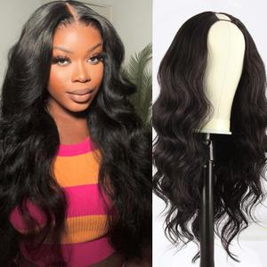 V Part Wavy Wig Long Body Wavy Upgrade U Part Synthetic Wigs for Black Women Full Head Clip In Hair Glueless Synthetic Wigs 24Inch Natural Black (Natural Black)