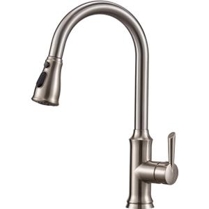 Kitchen Sink Faucet, Peppermint 3 Hole Faucet for Kitchen Sink with Pull Down Sprayer Fingerprint Resistant Single Handle Commercial Kitchen Sink Faucet with Nylon Hose, Brushed Nickel