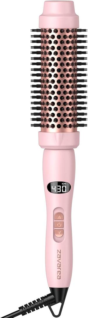 Thermal Round Brush, 1.5 inch Blowout Brush with Ceramic Barrel & Negative Ions Tech Makes Hair Smoother Get Natural Curls, Heated Styler Tool for All Hair Type, Dual Voltage (Pink)