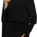 Women Off Shoulder Batwing Long Sleeve Bodycon Mini Dress Y2k Party Going Out Dresses (Black, L)