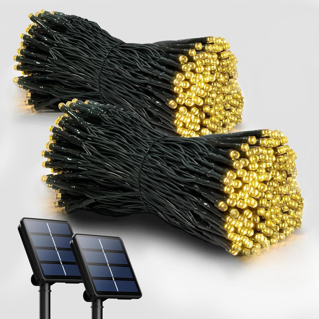 2 Pack Solar String Lights for Outside, 72FT 200 LED Solar Christmas Lights Outdoor with 8 Lighting Modes, IP65 Waterproof Solar String Lights Outdoor for Garden Party Tree Decor,Warm White