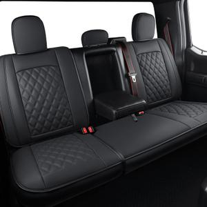 LUCKYMAN CLUB F150 Faux Leather Seat Covers Fit for 2015-2024 2025 F150 SuperCrew and 2017-2025 F250 F350 F450 Super Duty Crew Cab Pickup Trucks(Rear,Black)