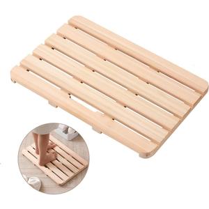 Wooden Bath Mat Non-Slip Hinoki Cypress Wood Shower Mat Waterproof Luxury Spa Bathtub Mat for Indoor or Outdoor Use, 21 x 14 x 1 Inches