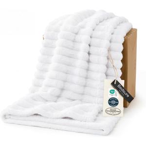 Bedsure GentleSoft White Fleece Blanket for Couch - Cozy Soft Blankets for Women, Cute Small Throws for Girls, Bright White, 50x70 Inches