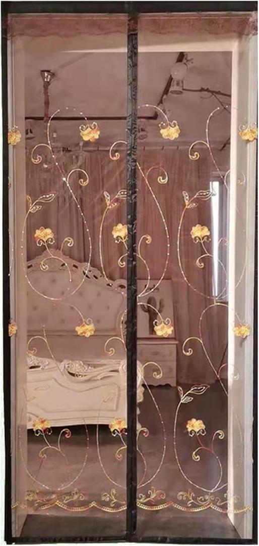 ZYFAB Embroidered Magnetic Screen Door,Mesh Curtain with Elegant Jacquard Lace Fit Door Full Frame Screen Doors for Homes Front Door Auto Close,C,95 * 210cm