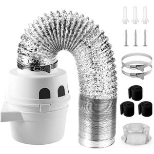 [UPGRADED]Cenipar TDIDVKZW Indoor Dryer Vent Kit Filter 3 In 1 Filter Bucket with 4 Inch 5 Feet Proflex Ducting Hose for Electric Dryers,White