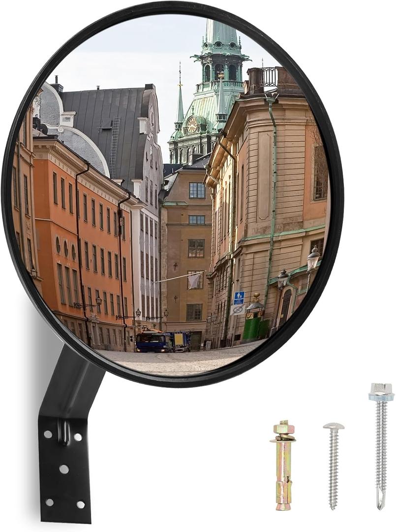 12 inch Acrylic adjustable traffic convex mirror, outdoor road safety wide-angle mirror, suitable for parking lots, lanes, warehouses and other places